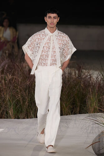 Fawn Handwoven Benarasi Silk Shirt Set - Natural, Natural, image 2